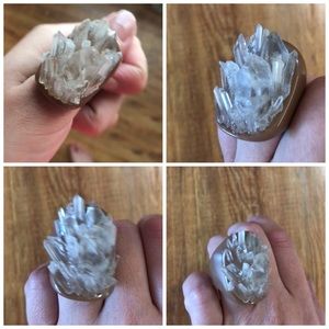 OOAK Raw Quartz Crystals Crystal Lucite Large Resin Ring 7